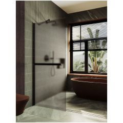 Душевая перегородка в профиле Maybahglass (Майбахгласс) 1950х990 мм, стекло 8 мм Бронза матовая, полотенцедержатель MGD-1460-6ш