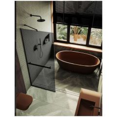 Душевая перегородка в профиле Maybahglass (Майбахгласс) 1950х990 мм, стекло 8 мм Графит, полотенцедержатель MGD-1461-6у