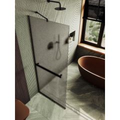 Душевая перегородка Maybahglass (Майбахгласс) в узком профиле 1950х690 мм, Стекло 8 мм Бронза матовая +Полотенцедержатель MGD-722-6у