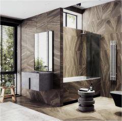 Шторка для ванны в профиле Maybahglass (Майбахгласс) 1400х900 мм, стекло 8 мм Графит матовый MGV-89-4ш