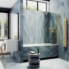 Шторка для ванны поворотная на монопетле Maybahglass (Майбахгласс) 1400х600 мм, стекло 6 мм Бесцветное, полотенцедержатель MGV-776-3