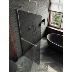 Душевая перегородка Maybahglass (Майбахгласс) в широком профиле 1950х690 мм, Стекло 8 мм Графит +Полотенцедержатель MGD-723-5ш