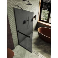Душевая перегородка Maybahglass (Майбахгласс) в узком профиле 1950х1090 мм, Стекло 8 мм Графит матовый +Полотенцедержатель MGD-712-6у