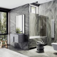 Шторка для ванны Maybahglass (Майбахгласс) в широком профиле 1400х400 мм, стекло Бронза матовая , профиль Белый MGV-72-1ш