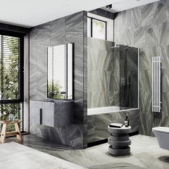 Шторка для ванны Maybahglass (Майбахгласс) в широком профиле 1400х400 мм, стекло Графит , профиль Белый MGV-78-1ш