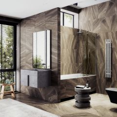 Шторка для ванны Maybahglass (Майбахгласс) в широком профиле 1400х700 мм, стекло Бронза , профиль Хром матовый MGV-69-5ш