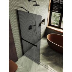 Душевая перегородка Maybahglass (Майбахгласс) в широком профиле 1950х790 мм, Стекло 8 мм Графит +Полотенцедержатель MGD-729-6ш