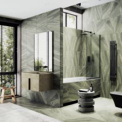 Шторка для ванны в узком профиле Maybahglass (Майбахгласс) 1400х540 мм, стекло Сатин , профиль Черный MGV-137-6у