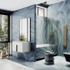 Шторка для ванны в узком профиле Maybahglass (Майбахгласс) 1400х400 мм, стекло Сатин , профиль Золото MGV-90-3у