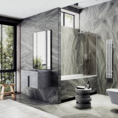 Шторка для ванны в узком профиле Maybahglass (Майбахгласс) 1400х500 мм, стекло Бронза матовая , профиль Белый MGV-73-1у