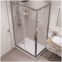 Душевой уголок Створки Эстерсунд 120x80 см профиль хром матовый, прозрачное стекло, с поддоном, Stworki