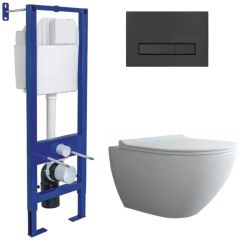 Комплект BERGES (Бергес): инсталляция Atom Line кнопка черная SoftTouch, унитаз PUMA XL Rimless, сидение дюропласт Toma Slim SO, микролифт, быстросъем 043354