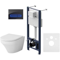 Инсталляция AM.PM с клавишей Touchless Pro стекло черное, с подвесным унитазом  Inspire FlashClean, с сидушкой микролифт IS450A38.501700