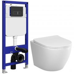 Комплект 5 в 1: Инсталляция Створки Кронборг S28500BK + Унитаз подвесной Ам.пм Like C801900SC + Комплект шумоизоляции + Кнопка матовая черная, Am.Pm Stworki