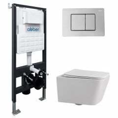 Комплект подвесной унитаз Abber (Аббер) Rechteck AC1201 белый с инсталляцией AC0105 и кнопкой AC0120 хром