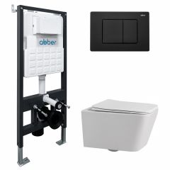 Комплект подвесной унитаз Abber (Аббер) Rechteck AC1201 белый с инсталляцией AC0105 и кнопкой AC0120MB черный матовый