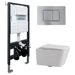 Комплект подвесной унитаз Abber (Аббер) Rechteck AC1201 белый с инсталляцией AC0105 и кнопкой AC0120MCH хромматовый