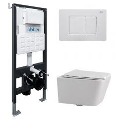 Комплект подвесной унитаз Abber (Аббер) Rechteck AC1201 белый с инсталляцией AC0105 и кнопкой AC0120MW белая матовая