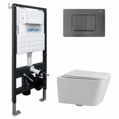 Комплект подвесной унитаз Abber (Аббер) Rechteck AC1201 белый с инсталляцией AC0105 и кнопкой AC0120NG никель