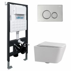Комплект подвесной унитаз Abber (Аббер) Rechteck AC1201 белый с инсталляцией AC0105 и кнопкой AC0121 хром