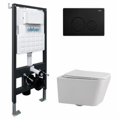 Комплект подвесной унитаз Abber (Аббер) Rechteck AC1201 белый с инсталляцией AC0105 и кнопкой AC0121MB черный матовый