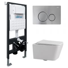 Комплект подвесной унитаз Abber (Аббер) Rechteck AC1201 белый с инсталляцией AC0105 и кнопкой AC0121MCH хромматовый