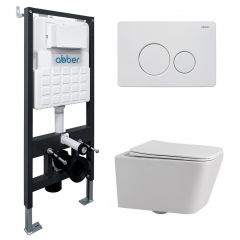 Комплект подвесной унитаз Abber (Аббер) Rechteck AC1201 белый с инсталляцией AC0105 и кнопкой AC0121MW белая матовая
