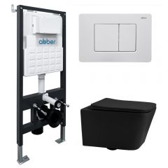 Комплект подвесной унитаз Abber (Аббер) Rechteck AC1201MB черный матовый с инсталляцией AC0105 и кнопкой AC0120MW белая матовая