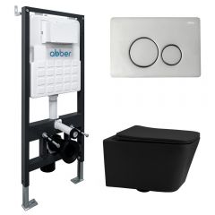 Комплект подвесной унитаз Abber (Аббер) Rechteck AC1201MB черный матовый с инсталляцией AC0105 и кнопкой AC0121 хром