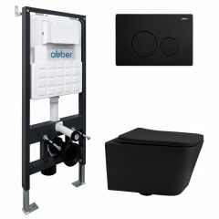 Комплект подвесной унитаз Abber (Аббер) Rechteck AC1201MB черный матовый с инсталляцией AC0105 и кнопкой AC0121MB черный матовый