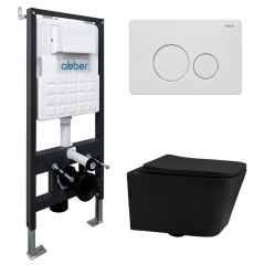 Комплект подвесной унитаз Abber (Аббер) Rechteck AC1201MB черный матовый с инсталляцией AC0105 и кнопкой AC0121MW белая матовая