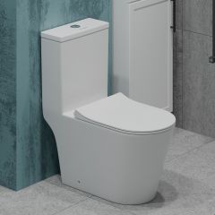 Унитаз-моноблок EvaGold T1084 безободковый круговой смыв, сиденье тонкое ДП, арматура (с гофрой и подводкой) EG050011 белый