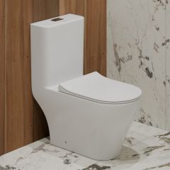 Унитаз-моноблок EvaGold (Еваголд) T1085 безободковый круговой смыв, сиденье тонкое ДП, арматура (с гофрой и подводкой) EG050033 белый