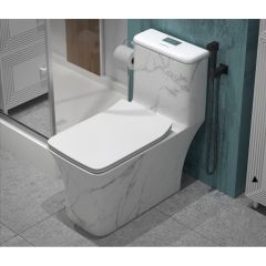 Унитаз-моноблок EvaGold (Еваголд) SM9615 МРАМОР безободковый, сиденье тонкое ДП, арматура (с гофрой и подводкой) EG060002 белый