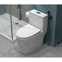 Унитаз-моноблок EvaGold SM9609 МРАМОР безободковый, сиденье тонкое ДП, арматура (с гофрой и подводкой) EG060001 белый