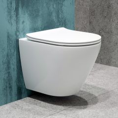 Унитаз подвесной EvaGold K505 безободковый, сиденье тонкое ДП, крепления EG070001 белый