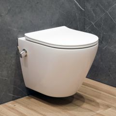 Унитаз подвесной EvaGold K505B с биде безободковый, сиденье тонкое ДП, крепления EG070012 белый