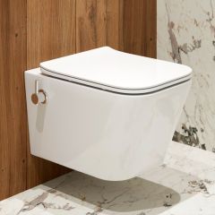 Унитаз подвесной EvaGold K633B с биде безободковый, сиденье тонкое ДП, крепления EG070016 белый
