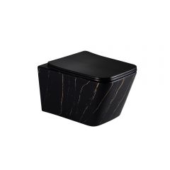 Подвесной унитаз EvaGold  EG633Black-G мрамор черное золото, безободковый, сид. черн. мат. тонкое ДП EG070029 черный