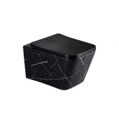 Подвесной унитаз EvaGold EG633Black-W мрамор черно-белый, безободковый, сид. черн. мат. тонкое ДП EG070030 черный