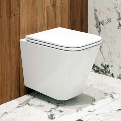 Унитаз подвесной EvaGold K402T безободковый с круговым смывом, сиденье тонкое ДП, крепления EG070042 белый