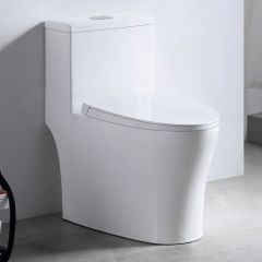 Унитаз-моноблок EvaGold SM9609 безободковый, сиденье тонкое ДП, арматура (с гофрой и подводкой) EG050023 белый