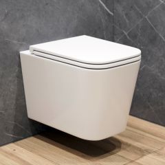 Унитаз подвесной EvaGold (Еваголд) K404 безободковый, сиденье тонкое ДП, крепления EG070043 белый