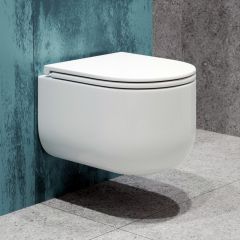 Унитаз подвесной EvaGold K405T безободковый с круговым смывом, сиденье тонкое ДП, крепления EG070044 белый