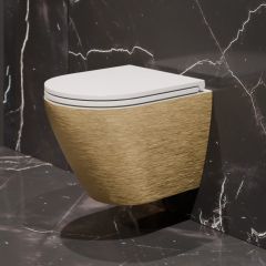 Унитаз подвесной EvaGold K704G золотой безободковый, сиденье тонкое ДП, крепления EG070052 золотой