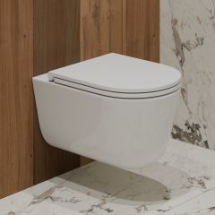 Унитаз подвесной EvaGold (Еваголд) K708T с круговым смывом безободковый, сиденье тонкое ДП, крепления EG070008 белый