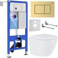 Комплект 6 в 1 RoxenBath (РоксенБаз) StounFix Dual Fresh 968454 система инсталляции для унитазов 710200 + кнопка для инсталляции Steel 420280GB +подвесной унитаз 530185-02