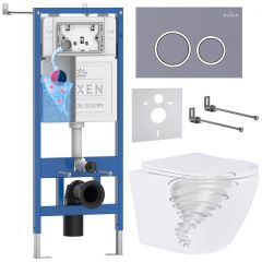 Комплект 6 в 1 RoxenBath (РоксенБаз) StounFix Dual Fresh 968349 система инсталляции для унитазов 710200 + кнопка для инсталляции Santi 410260DG +подвесной унитаз 530205-01