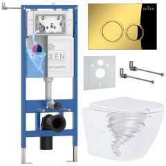 Комплект 6 в 1 RoxenBath (РоксенБаз) StounFix Dual Fresh 968356 система инсталляции для унитазов 710200 + кнопка для инсталляции Santi 410260G +подвесной унитаз 530205-01