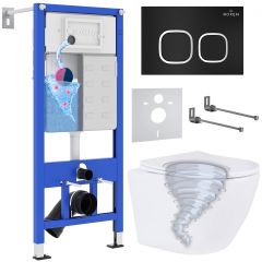 Комплект 6 в 1 RoxenBath (РоксенБаз) StounFix Dual Fresh 968377 система инсталляции для унитазов 710200 + кнопка для инсталляции Santi 410280B +подвесной унитаз 530205-01